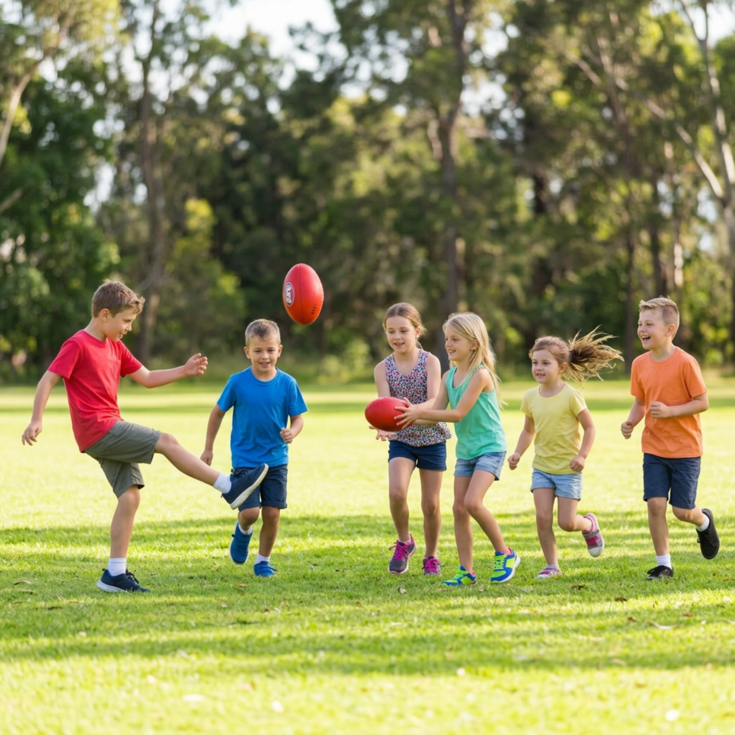 Homeschool kids PE class playing AFL in Gold Coast
